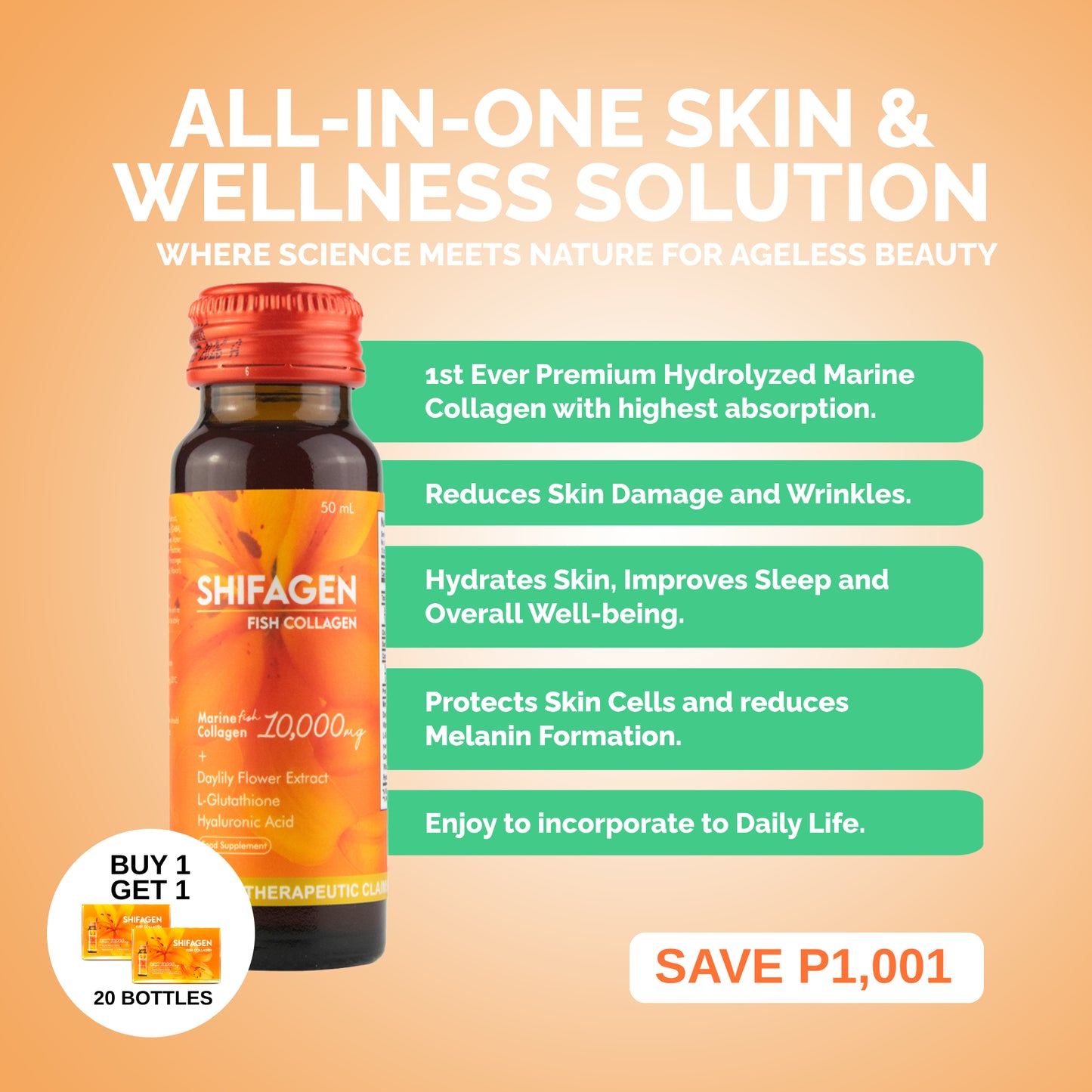 SHIFAGEN™️ MARINE COLLAGEN with DAYLILY FLOWER EXTRACT + VIT E & C + GABA ++